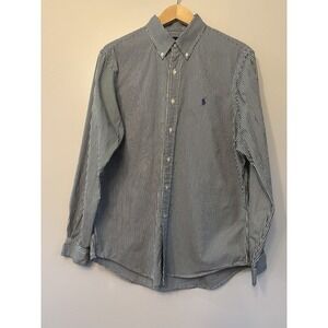 Ralph Lauren Men's Button-Up Large GreenWhite Stripe Purple Horse Classic Preppy